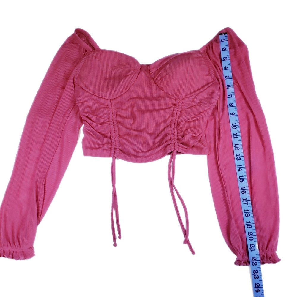 Steve Madden NYC Sheer Balloon Sleeve cropped Babydoll Top Sz M